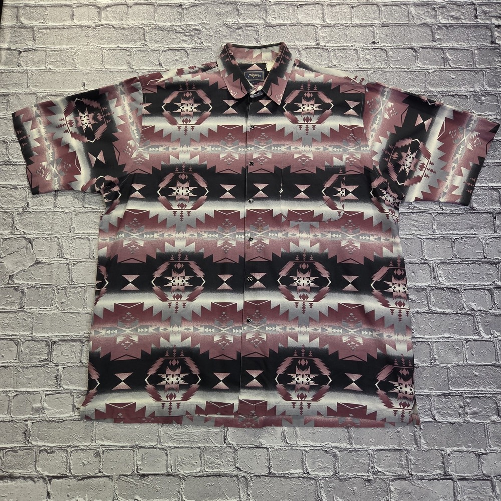 Roper Western Pearl Snap Shirt Mens Large Aztec Southwestern Short Sleeve Cotton